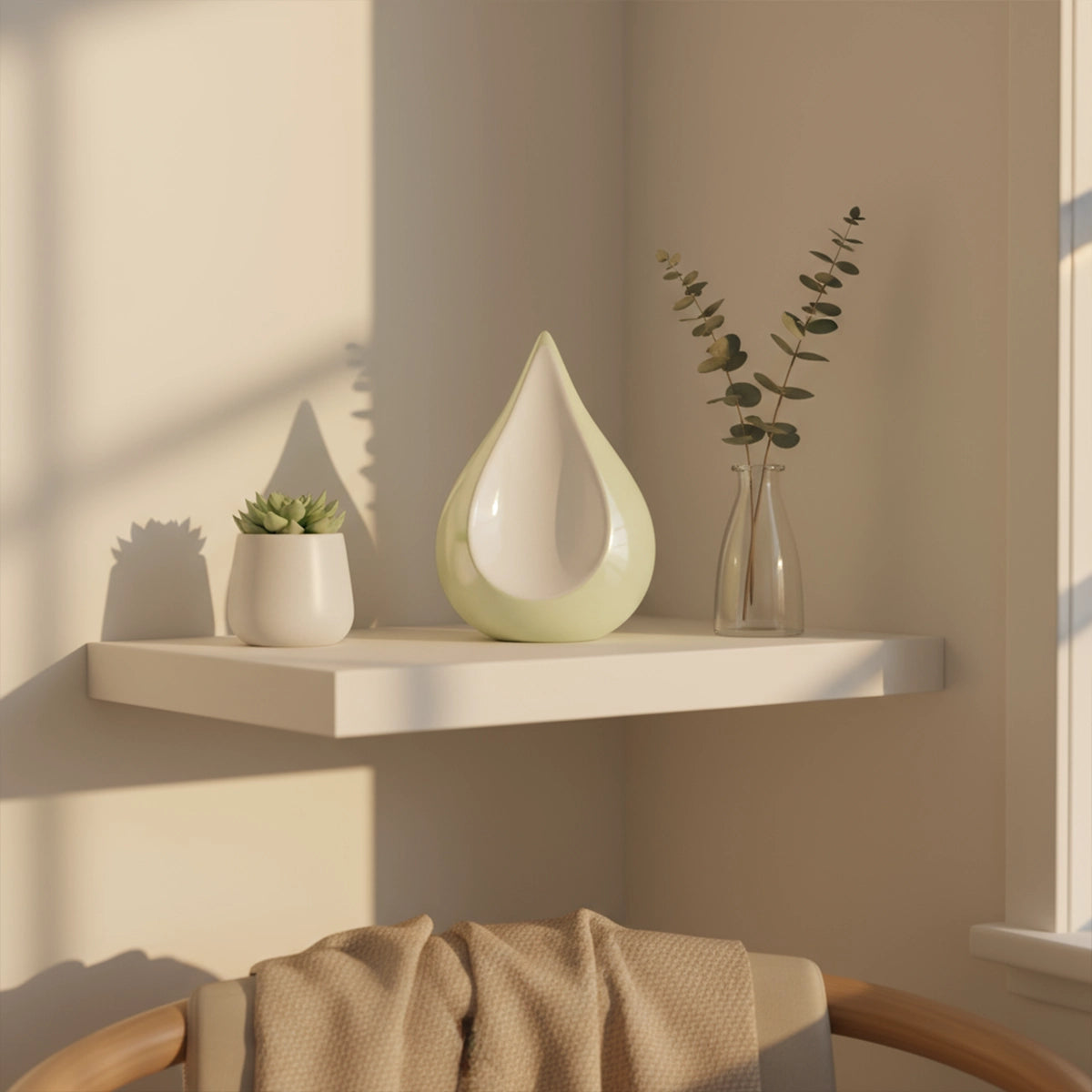 Odyssee Metal Teardrop Urn for Ashes in Ivory and White