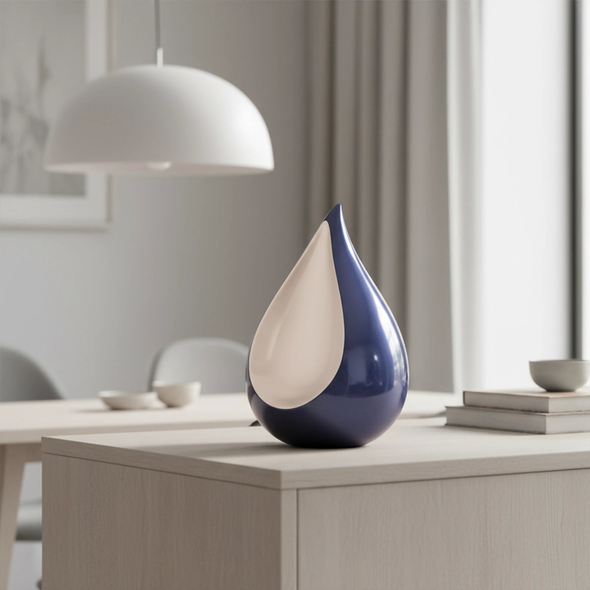 Odyssee Metal Teardrop Urn for Ashes in Midnight Blue and Silver