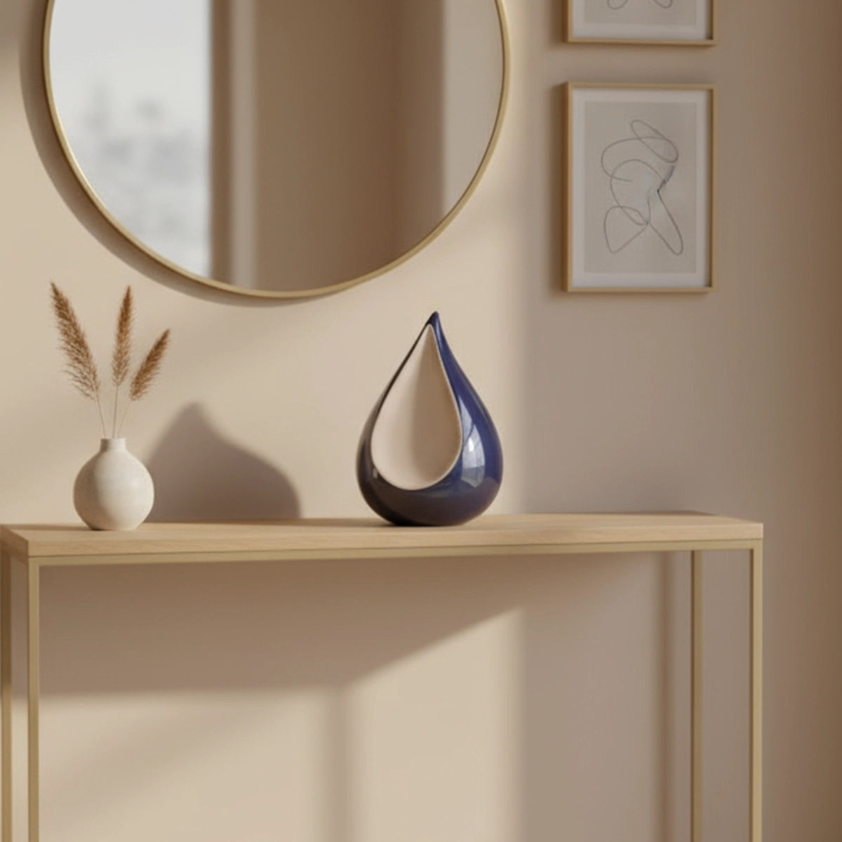 Odyssee Metal Teardrop Urn for Ashes in Midnight Blue and Silver