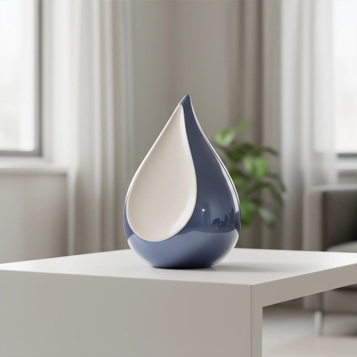 Odyssee Metal Teardrop Urn for Ashes in Midnight Blue and Silver