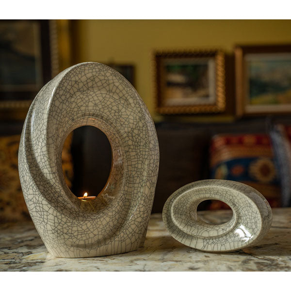 Passage Ashes Keepsake Urn Crackle Glaze on Table