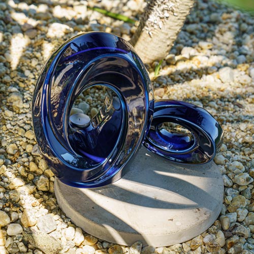 Passage Cremation Urn for Ashes Metallic Blue Outside Top View
