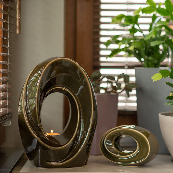 Passage Cremation Urn for Ashes Oily Green on Side