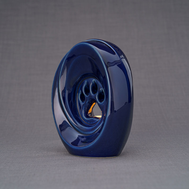 Paw Passage Cremation Urn For Pets Ashes Metallic Blue Left View