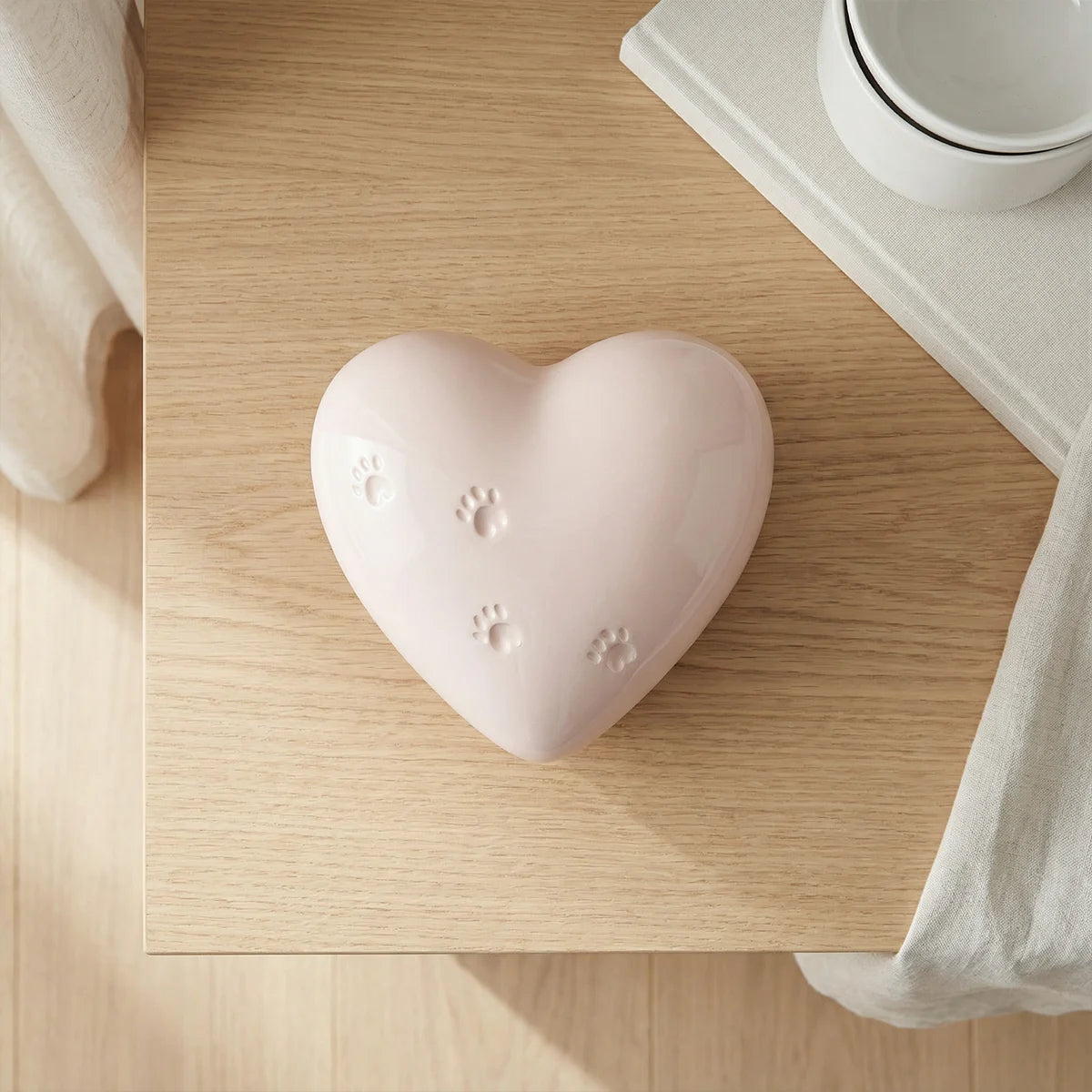 Paw Print Heart Mini Pet Urn for Ashes in White