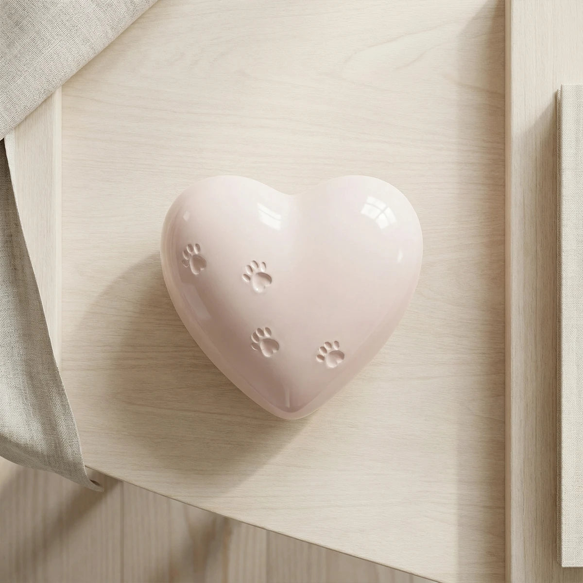 Paw Print Heart Pet Urn for Ashes in White