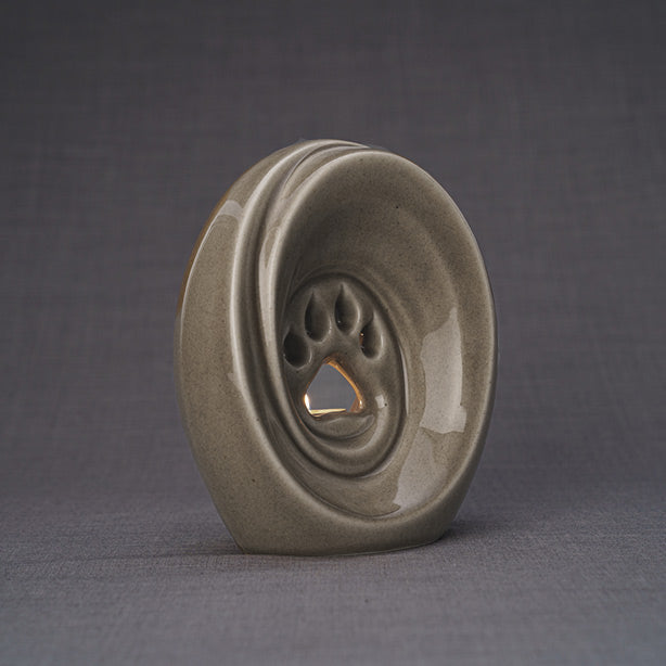Paw Print Pet Urn for Ashes in Beige Grey Right