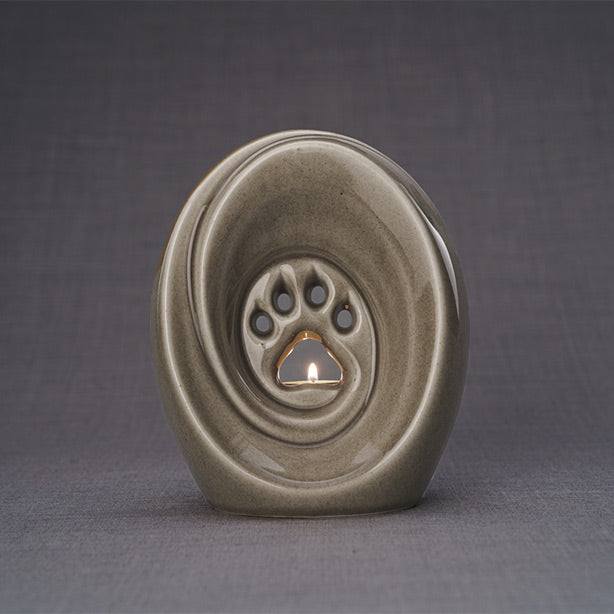 Paw Print Pet Urn for Ashes in Beige Grey