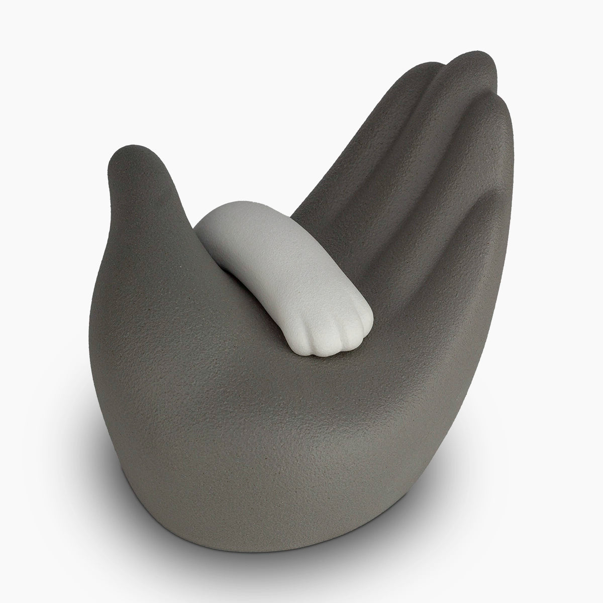 Paw in Hand Pet Urn for Ashes in Grey and White