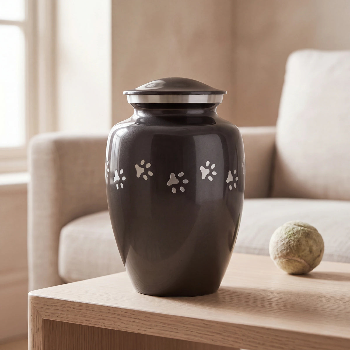 Pawprint-Pet-Urn-for-Ashes-in-Graphite-Silver-Large-pet_reading_nook