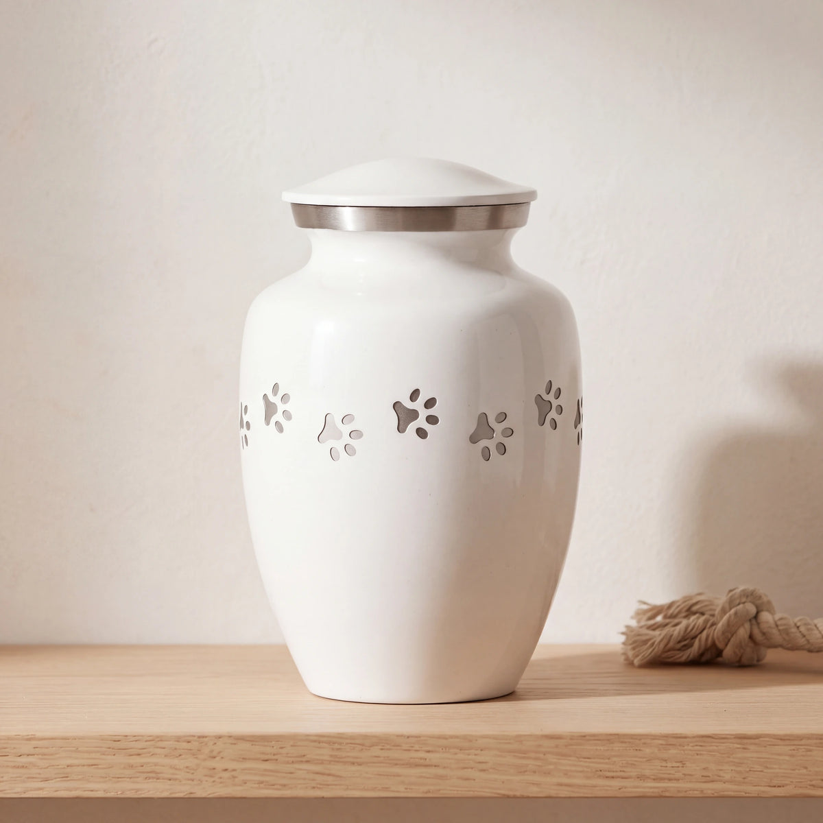 Pawprint-Pet-Urn-for-Ashes-in-White-Silver-Large-pet_soft_toy_shelf