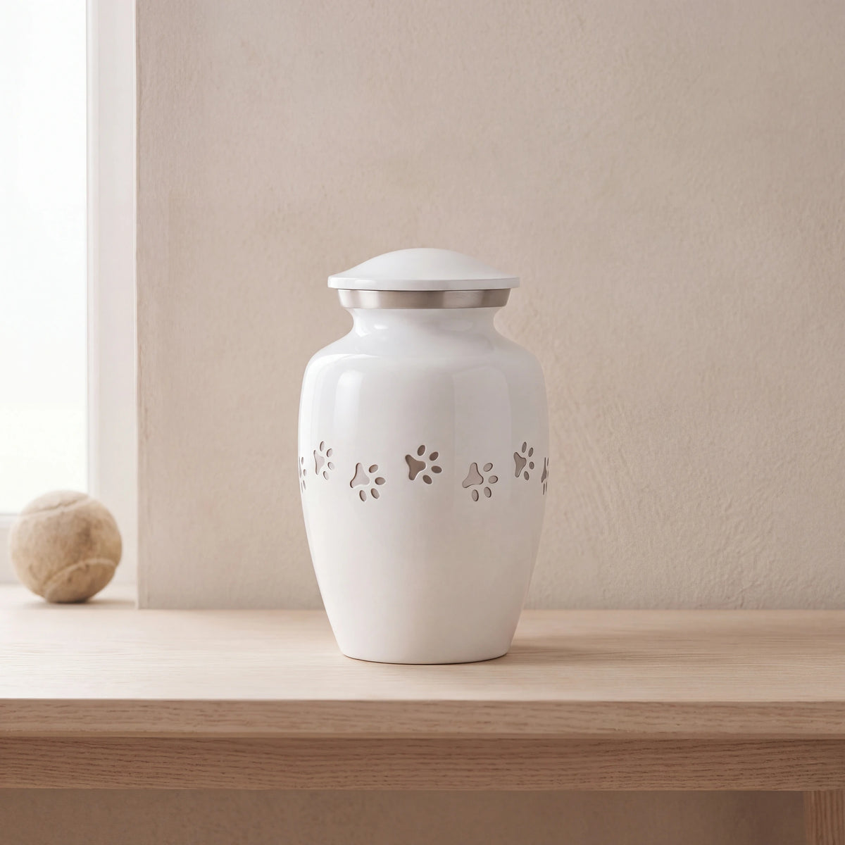 Pawprint-Pet-Urn-for-Ashes-in-White-Silver-Small-pet_console_ball