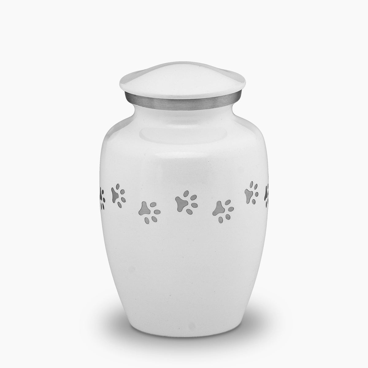 Pawprint Pet Urn for Ashes in White and Silver Medium