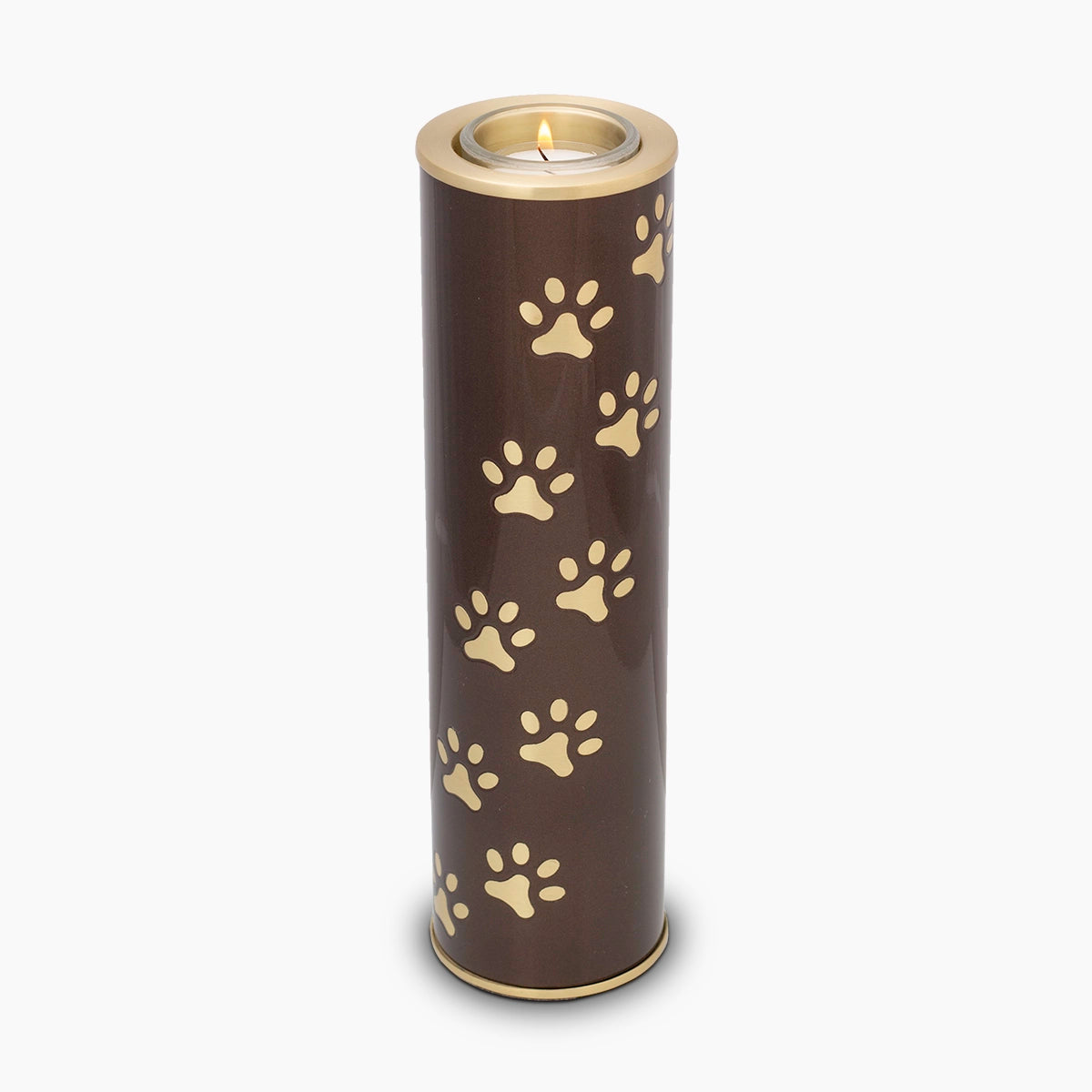 Pawprints Candle Pet Urn for Ashes in Brown and Gold Large