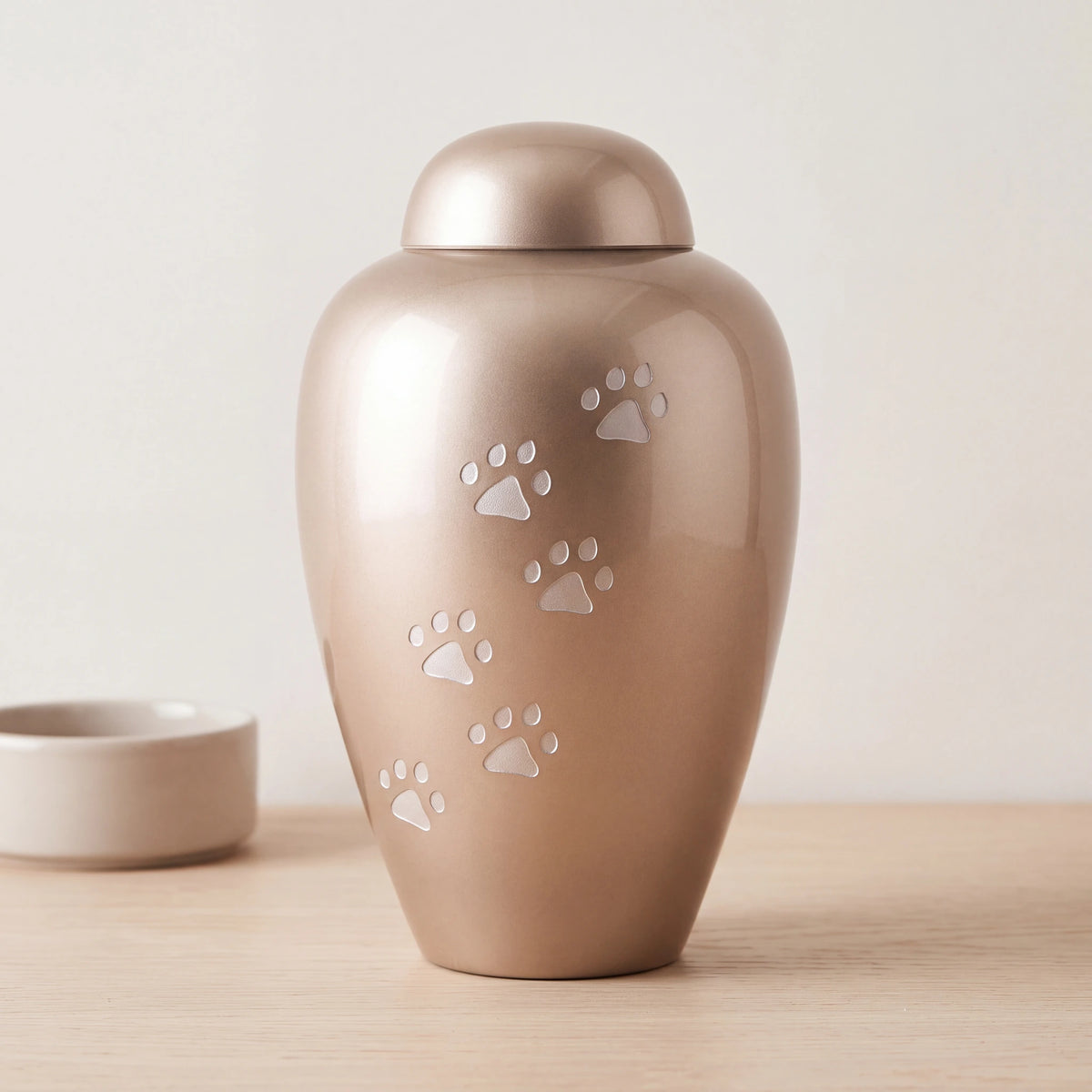 Pawprints-Crystal-Pet-Urn-for-Ashes-in-Cappuccino-Large-pet_bowl_ledge