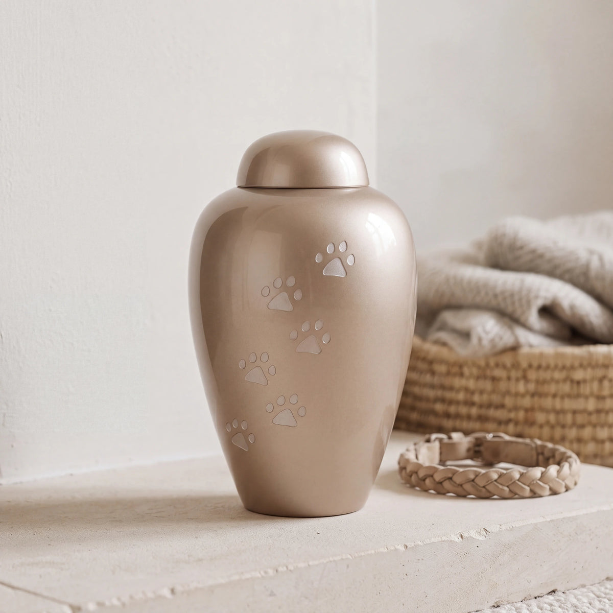 Pawprints-Crystal-Pet-Urn-for-Ashes-in-Cappuccino-Large-pet_hearth_basket
