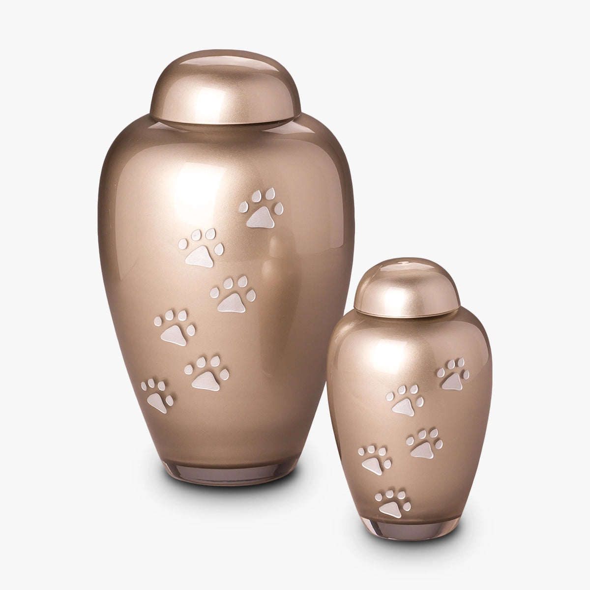 Pawprints Crystal Pet Urn for Ashes in Cappuccino Small Set