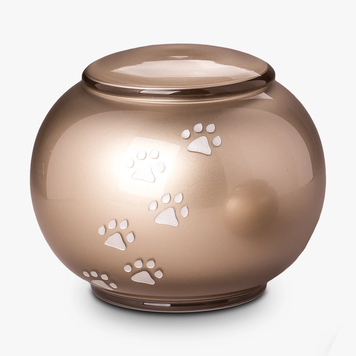 Pawprints Round Crystal Pet Urn for Ashes in Cappuccino Large
