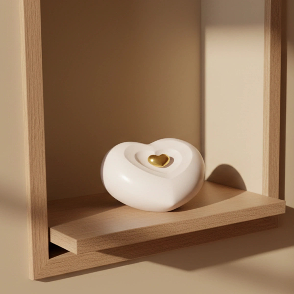 Peaceful Heart Adult Cremation Urn for Ashes Front in White and Gold