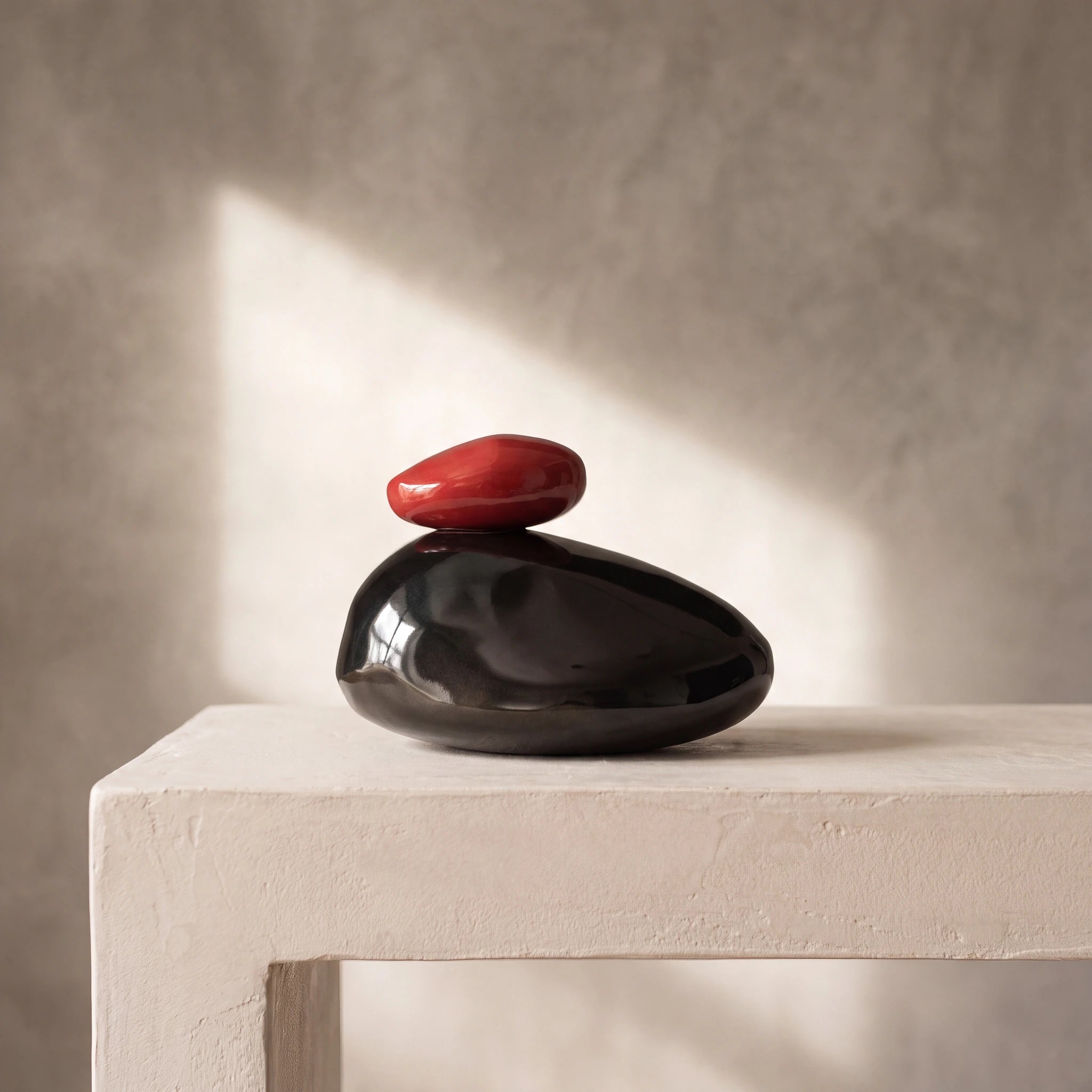Pebbles Adult Cremation Urn for Ashes in Glossy Black and Red