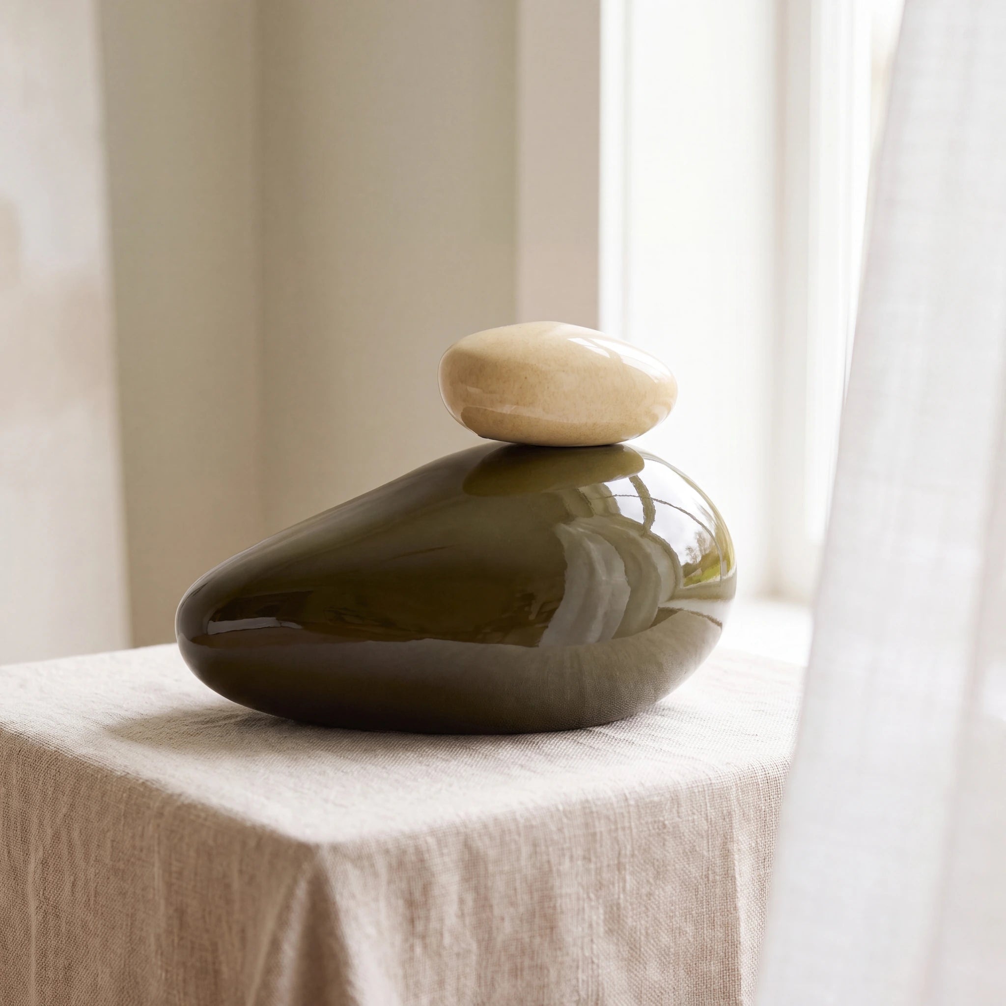 Pebbles Adult Cremation Urn for Ashes in Oily Green