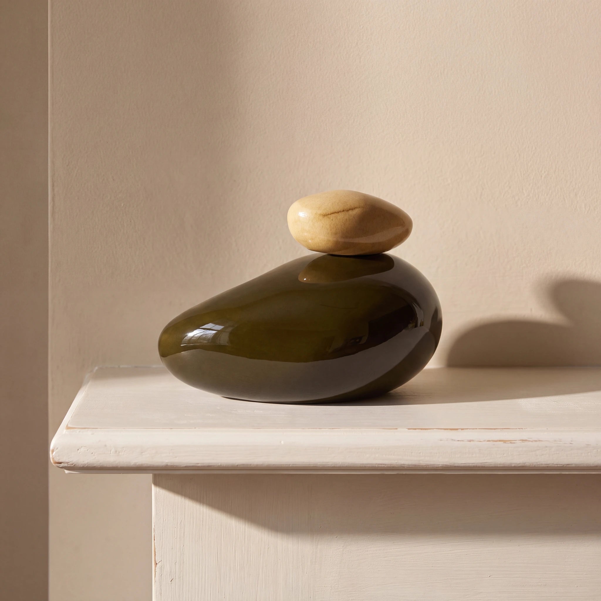 Pebbles Adult Cremation Urn for Ashes in Oily Green