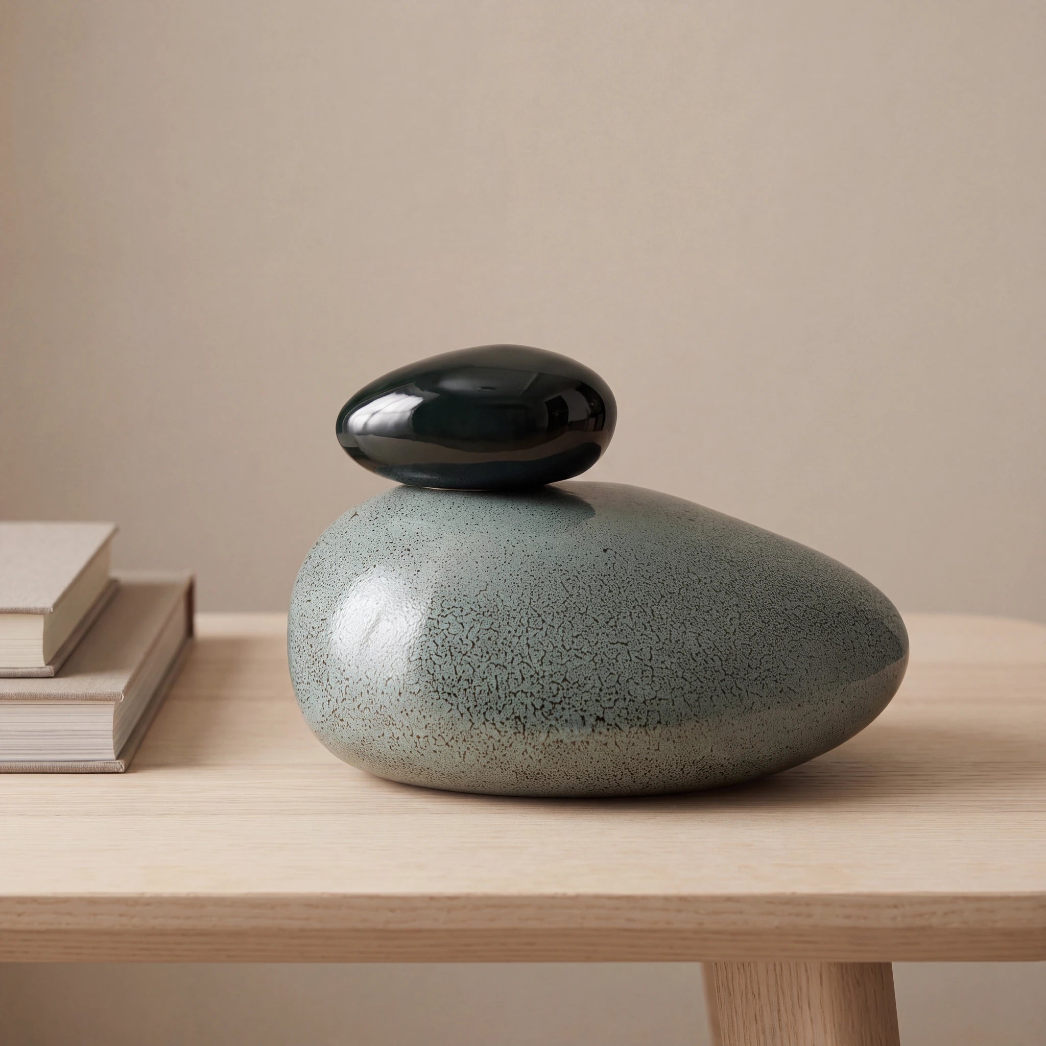 Pebbles Adult Cremation Urn for Ashes in Oily Green Melange