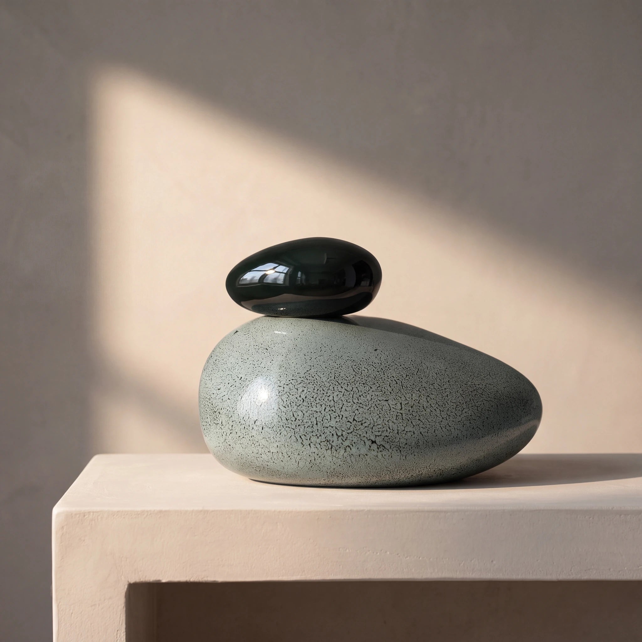 Pebbles Adult Cremation Urn for Ashes in Oily Green Melange