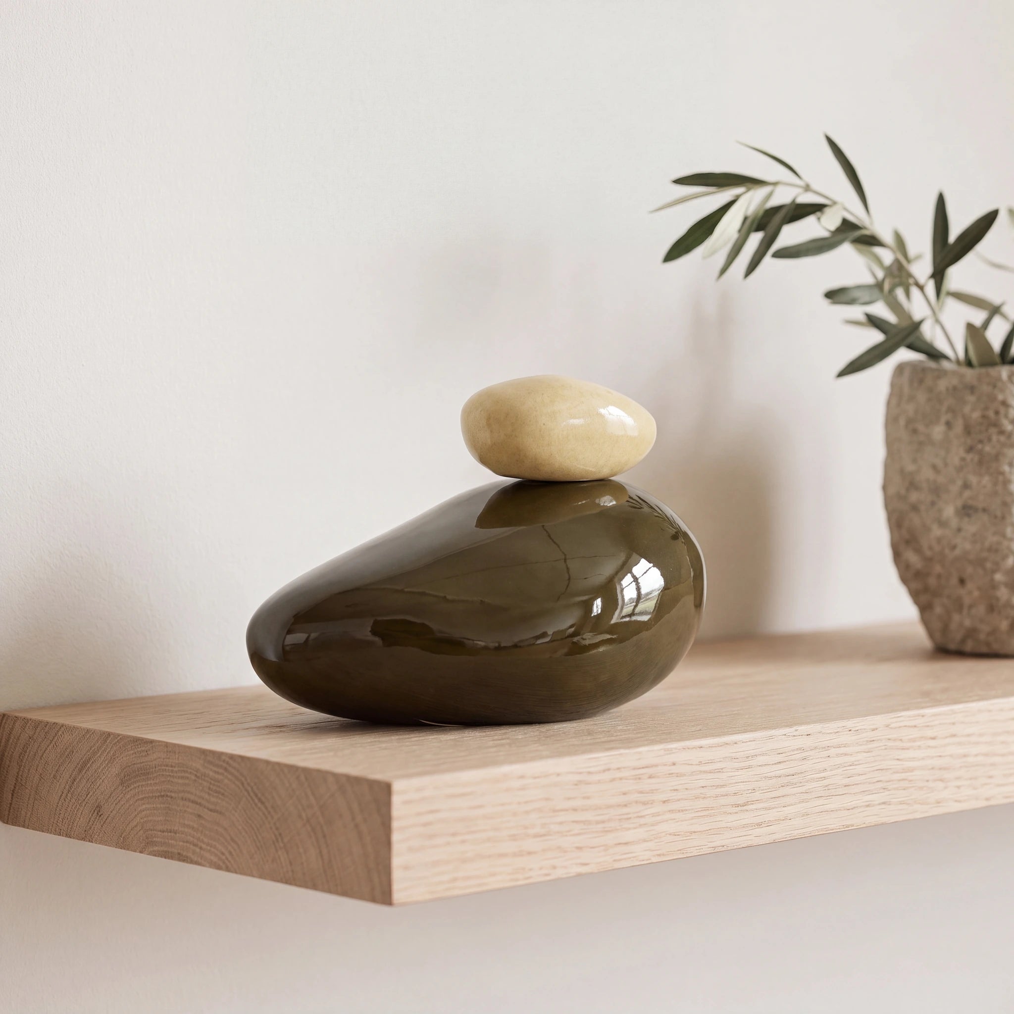 Pebbles Adult Cremation Urn for Ashes in Oily Green