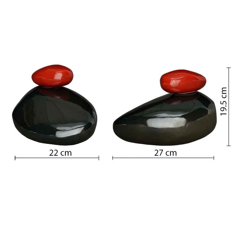 Pebbles Cremation Urn for Ashes in Glossy Black and Red Dimensions