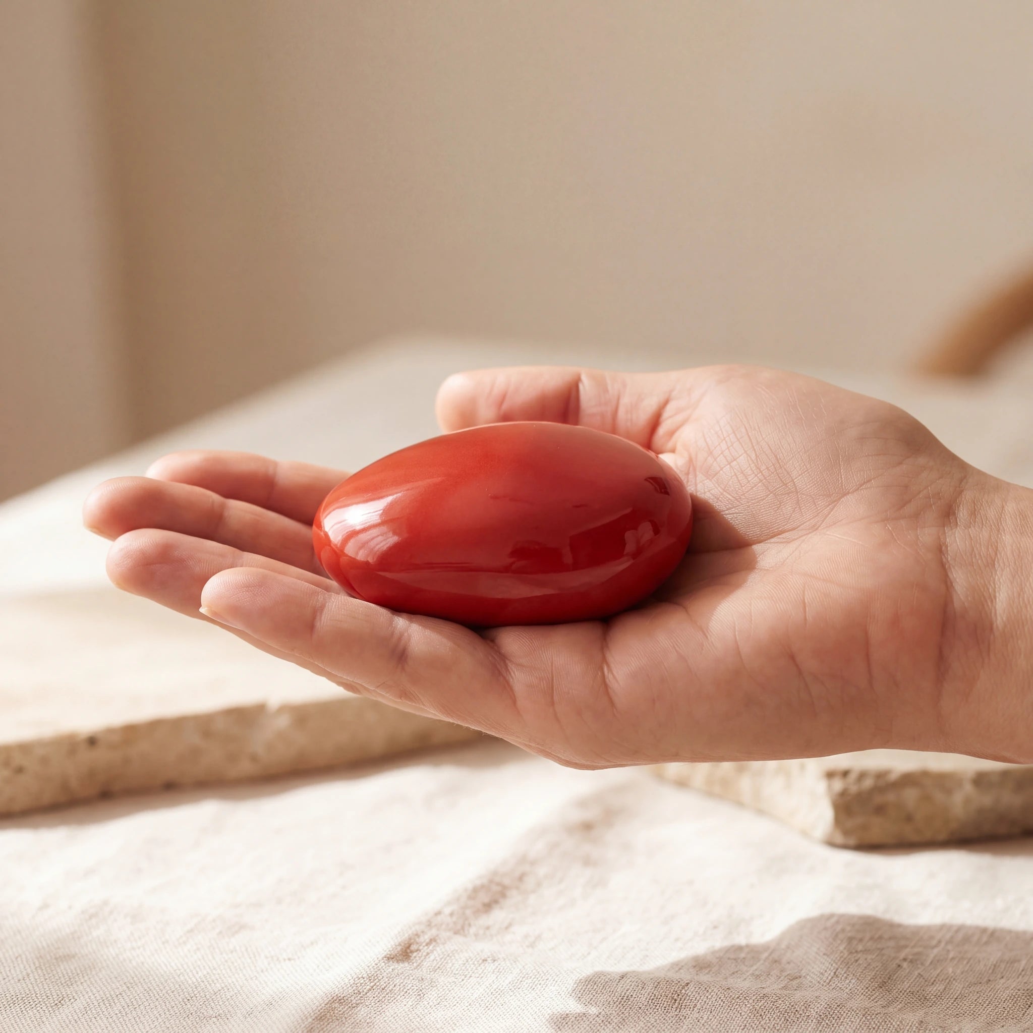Pebbles-Small-Urn-for-Ashes-in-Red-In-the-Palm