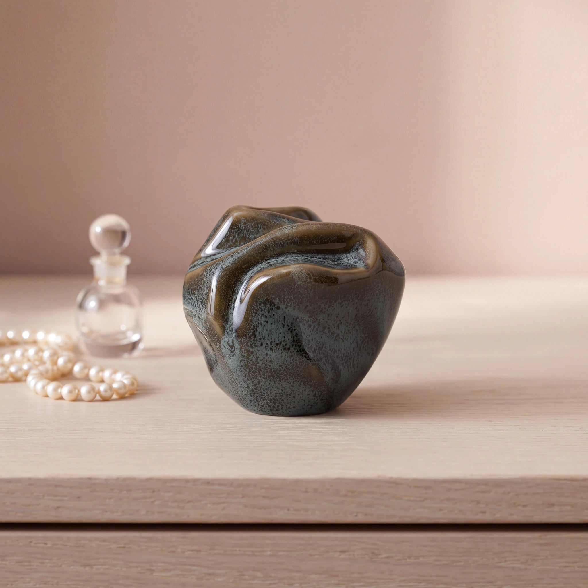Precious Small Urn for Ashes in Oily Green