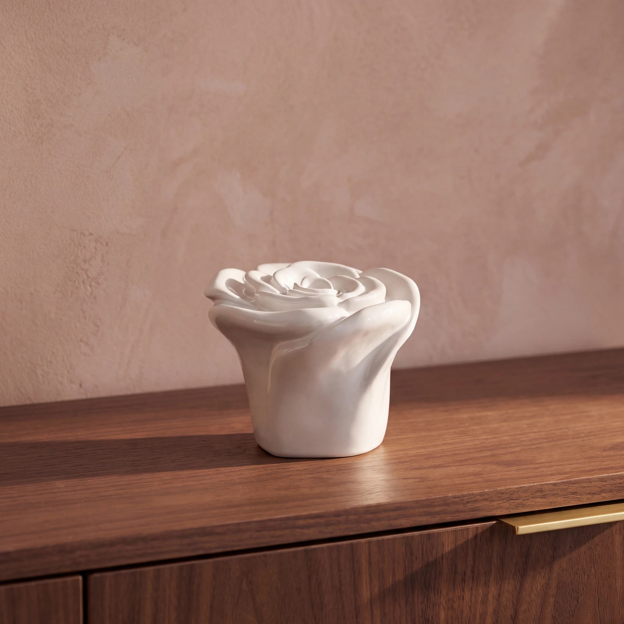 Rose-Keepsake-Urn-for-Ashes-in-White-Walnut-Sideboard