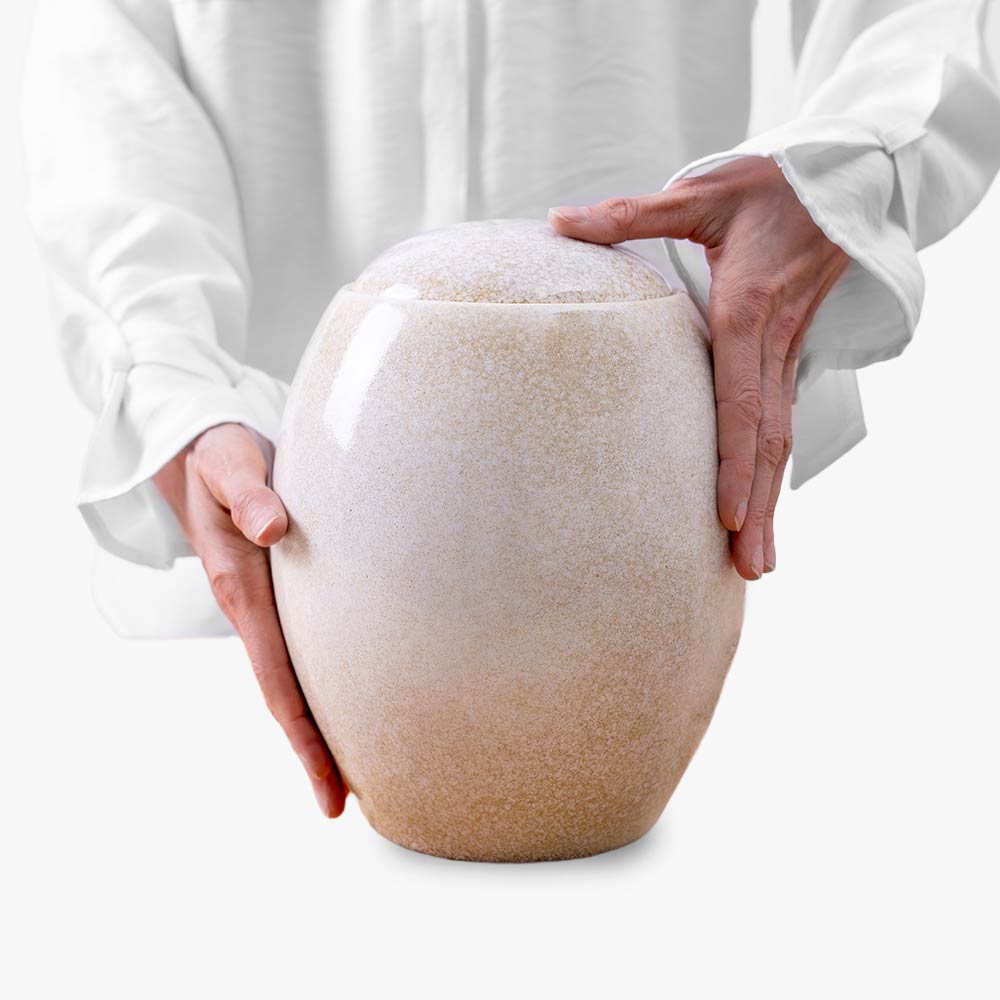 Sandy White Modern Adult Cremation Urn for Ashes