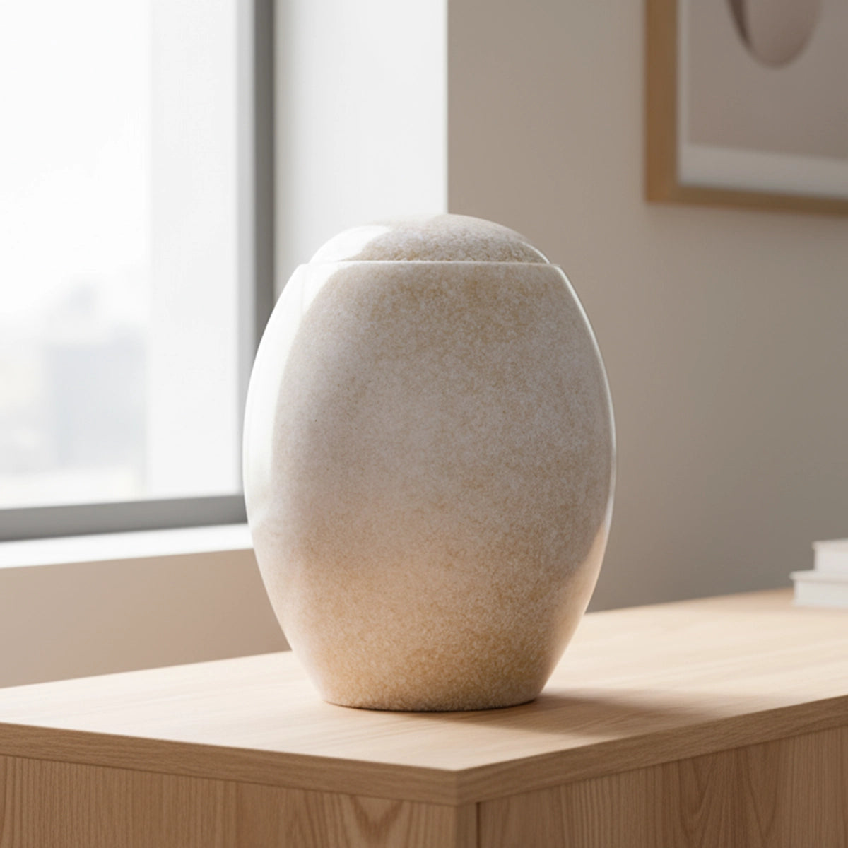 Sandy White Modern Adult Cremation Urn for Ashes