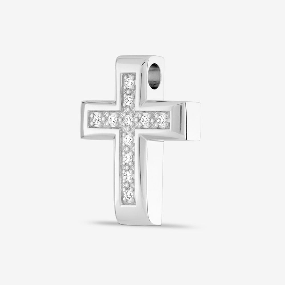 Self fill Crystal Cross Memorial Ashes Pendant in Silver
