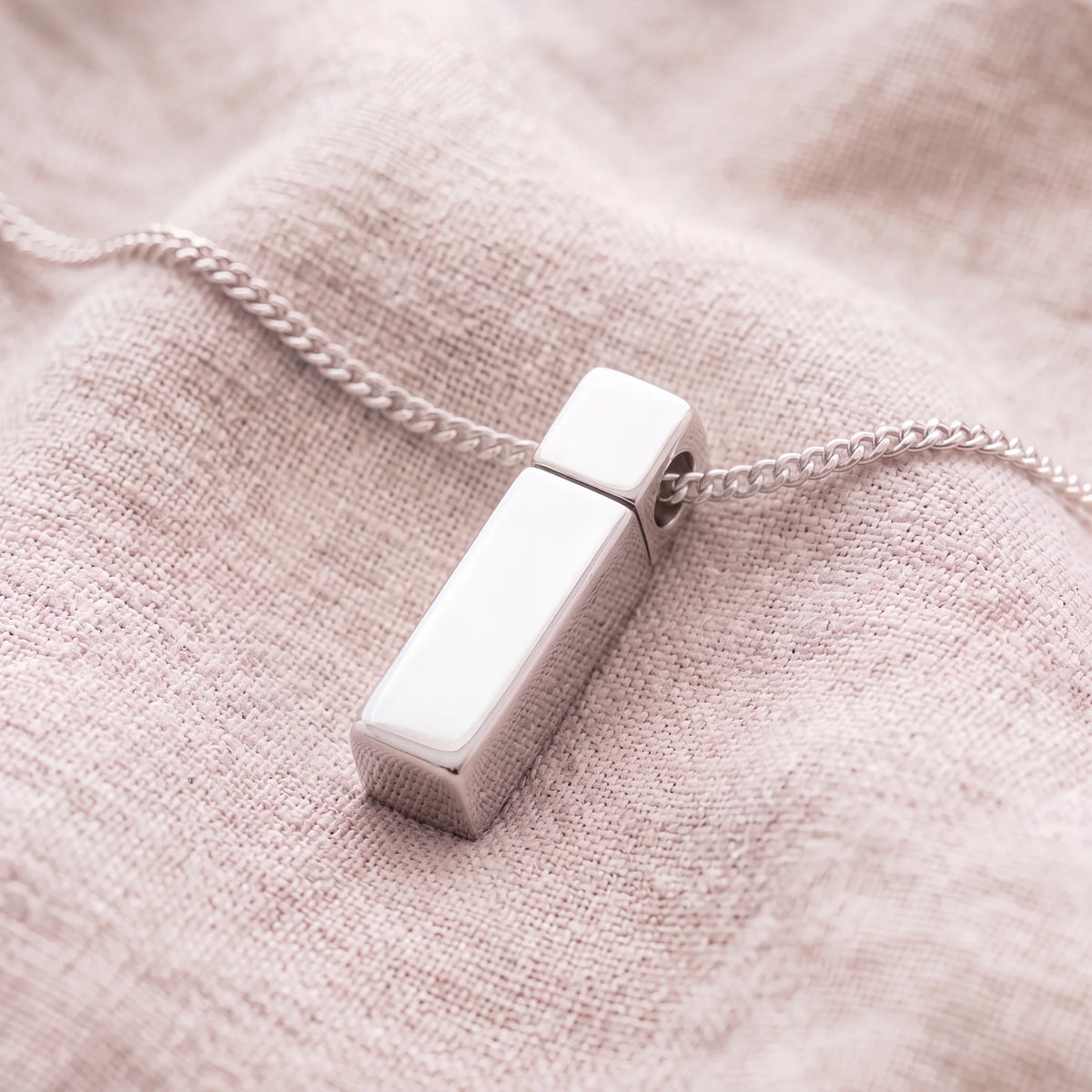 Self-fill-Glossy-Tall-Bar-Memorial-Ashes-Pendant-On-Linen