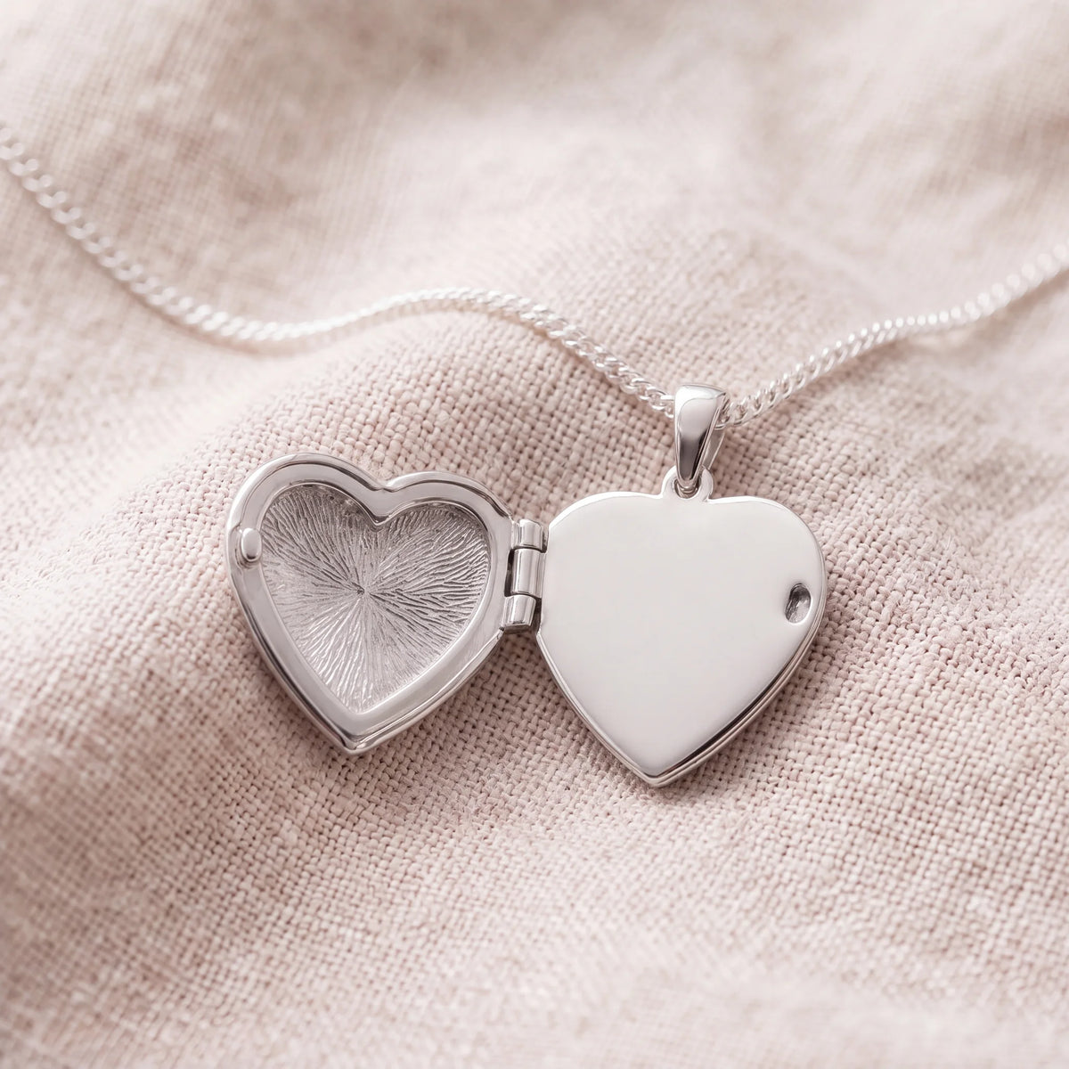 Self-fill-Heart-Locket-Memorial-Ashes-Pendant-On-Linen-Open