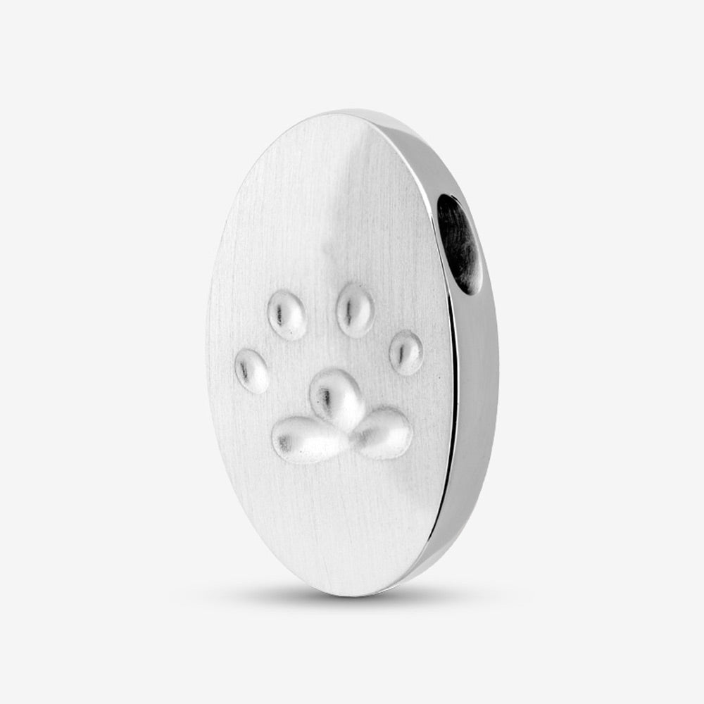 Self fill Paw Print Oval Memorial Ashes Pendant in Silver