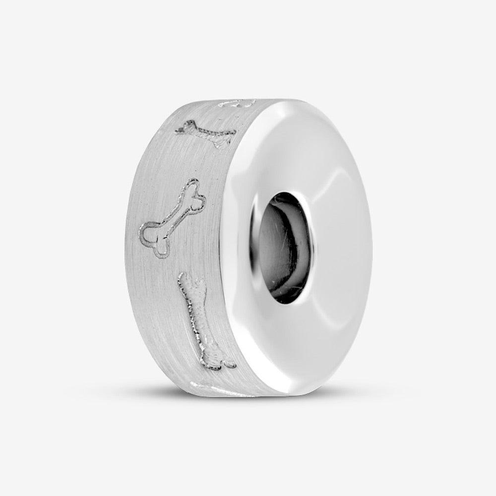 Self fill Round Dog Bone Memorial Ashes Charm Bead in Silver