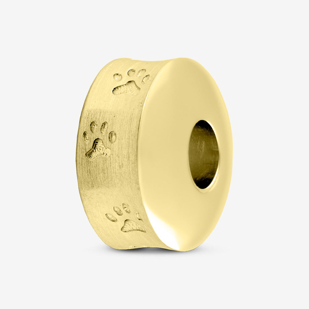 Self fill Round Paw Print Memorial Ashes Charm Bead in Gold