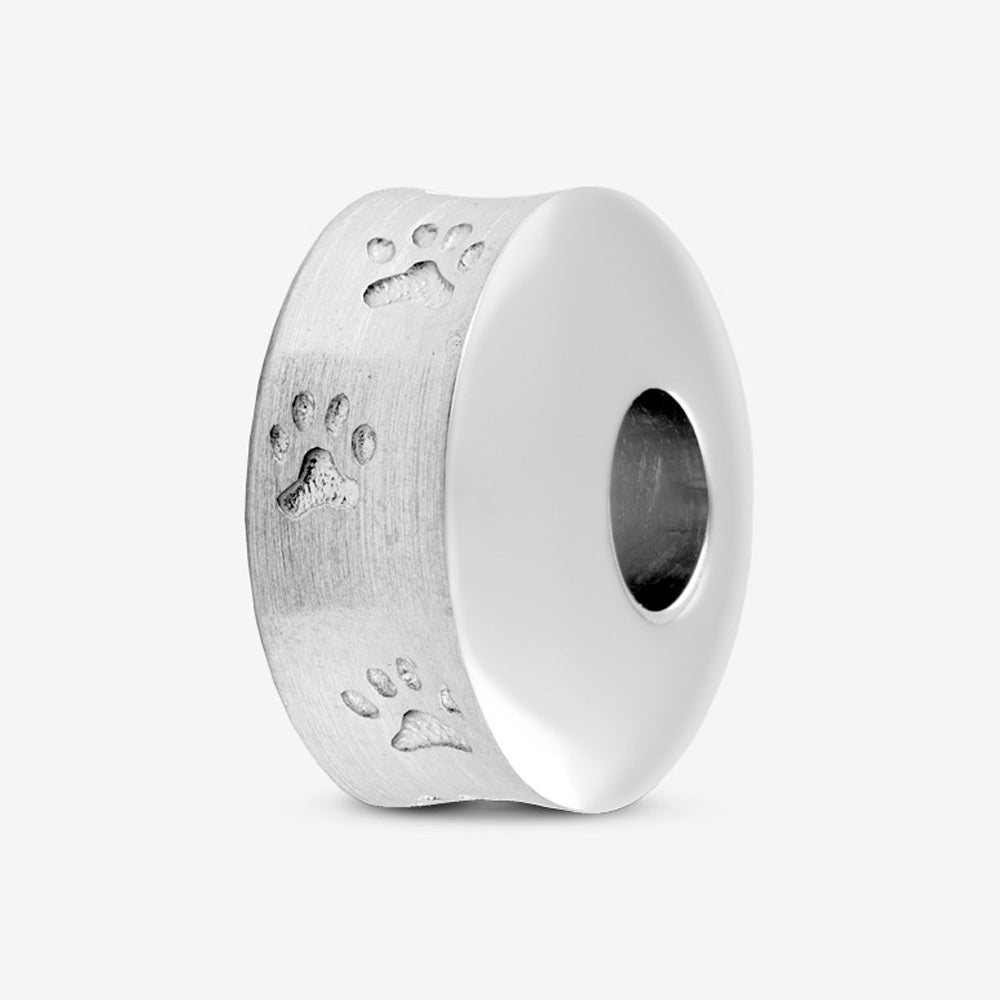 Self fill Round Paw Print Memorial Ashes Charm Bead in Silver