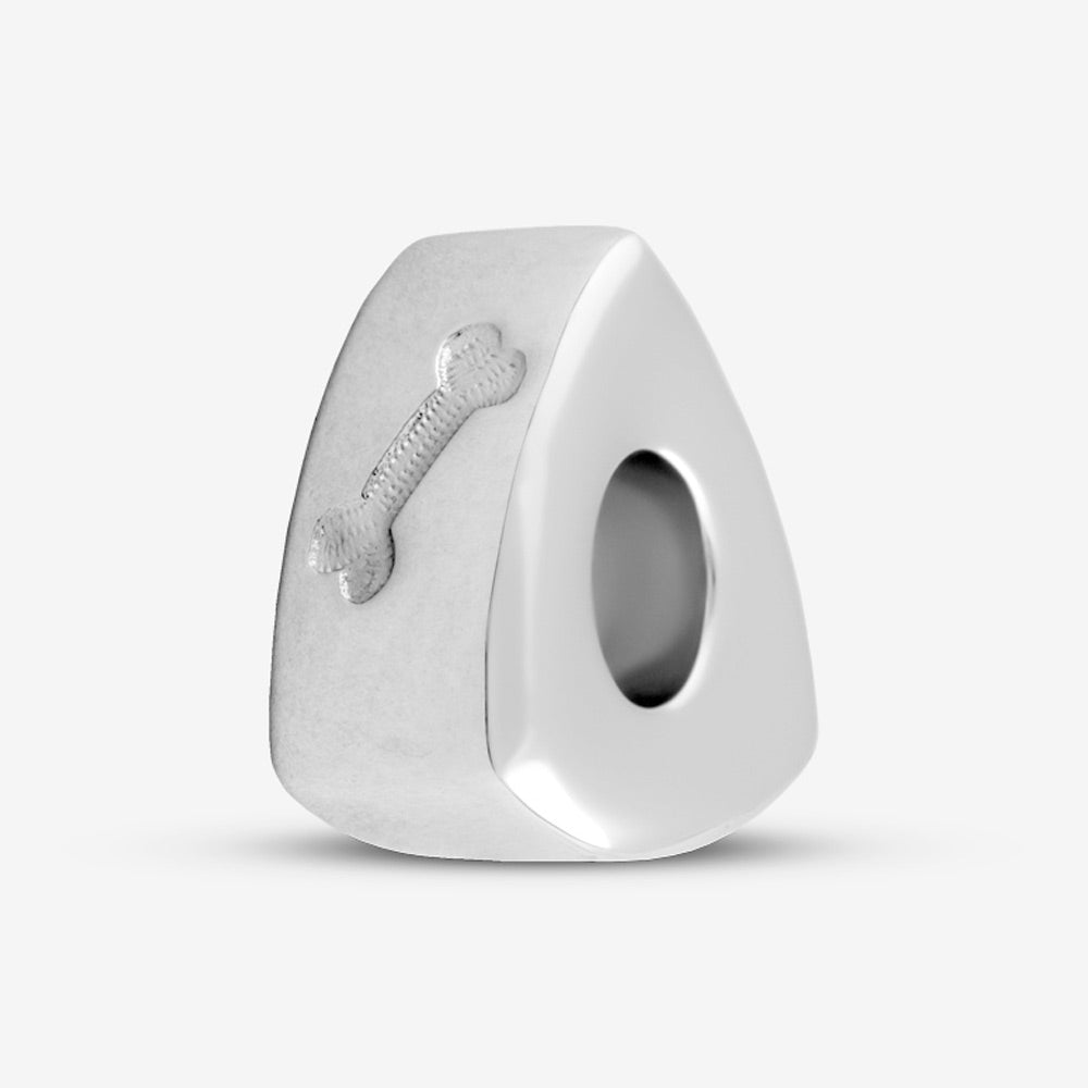 Self fill Triangular Dog Bone Memorial Ashes Charm Bead in Silver