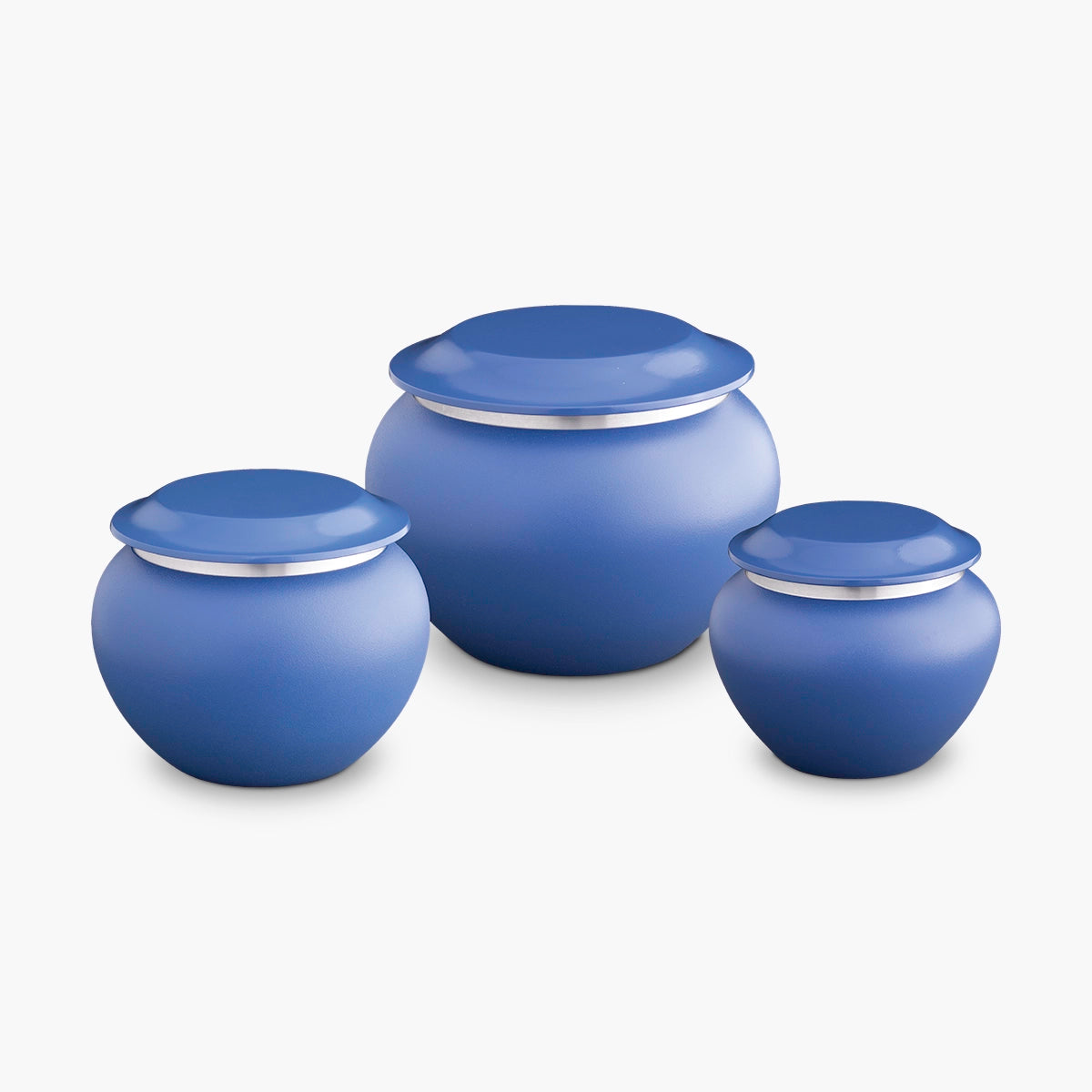 Silver Band Pet Urn for Ashes in Blue Small Set