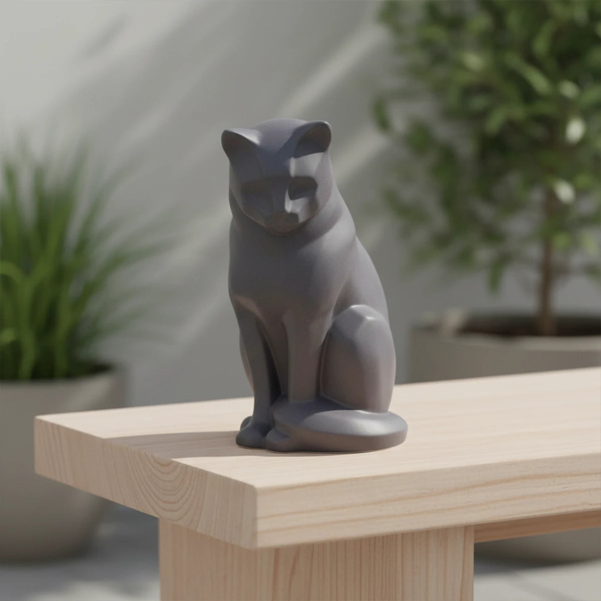 Sitting Cat Urn for Ashes in Matte Grey