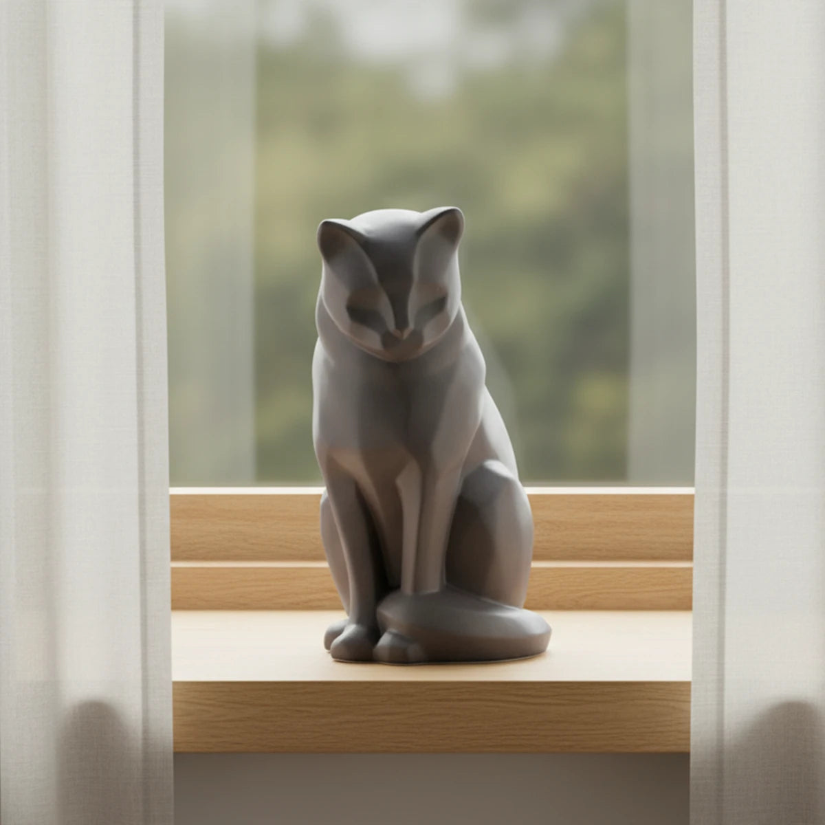 Sitting Cat Urn for Ashes in Matte Grey