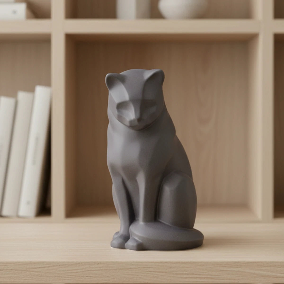 Sitting Cat Urn for Ashes in Matte Grey