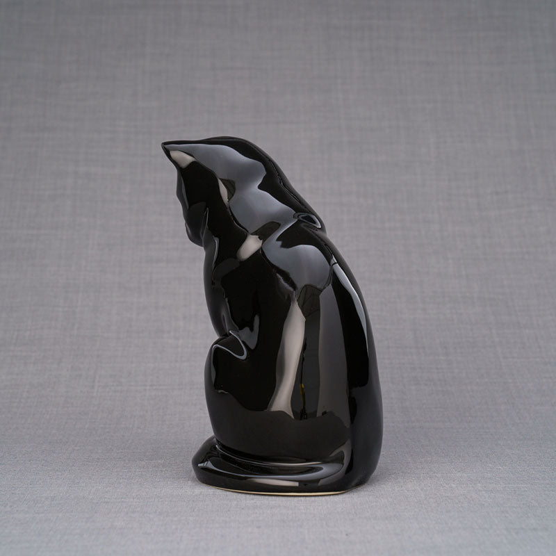 Sitting Cat Cremation Urn For Pets Ashes Black Angled View
