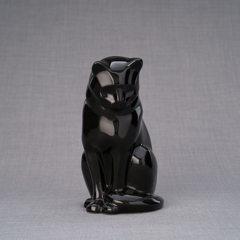 Sitting Cat Urns for Ashes in Glossy Black Urns For Angels