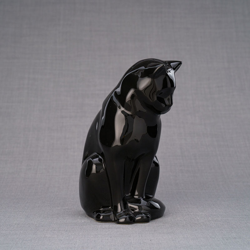 Sitting Cat Cremation Urn For Pets Ashes Black Side View